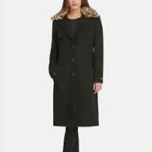 DKNY Faux Fur Wool Coat